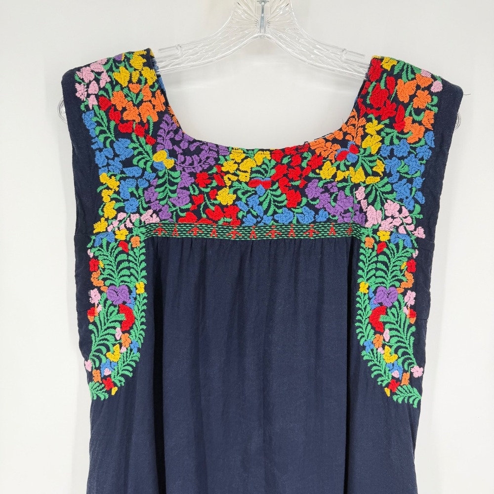 J. Marie Sarah Mini Dress Navy Blue Multicolor Floral Embroidered Sleeveless S - Picture 9 of 13